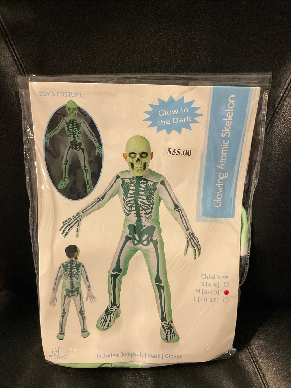 Glow-in-the-Dark Atomic Skeleton Kids Costume - Green